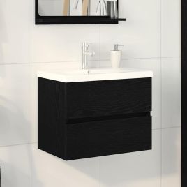 Sink Cabinet with Built-in Basin Black Oak Engineered Wood