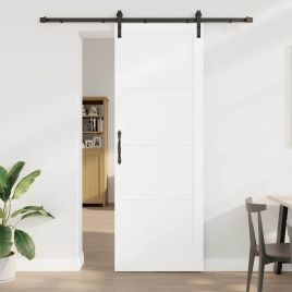 Sliding Door with Hardware Set White 83x232 cm Solid Wood Pine