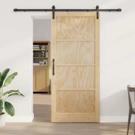 Sliding Door with Hardware Set 93x211 cm Solid Wood Pine