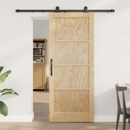 Sliding Door with Hardware Set 83x202 cm Solid Wood Pine