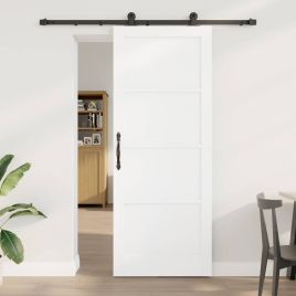 Sliding Door with Hardware Set White 83x211 cm Solid Wood Pine