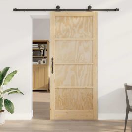 Sliding Door with Hardware Set 93x211 cm Solid Wood Pine