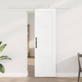 Sliding Door with Hardware Set White 61x198,5 cm Solid Wood Pine