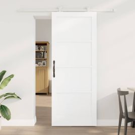Sliding Door with Hardware Set White 83x211 cm Solid Wood Pine