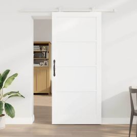 Sliding Door with Hardware Set 'ORKDAL'White Solid Wood Pine