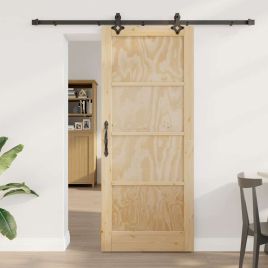 Sliding Door with Hardware Set 83x202 cm Solid Wood Pine