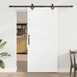Sliding Door with Hardware Set White 93x202 cm Solid Wood Pine