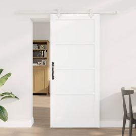 Sliding Door with Hardware Set White 86x198.5 cm Solid Wood Pine
