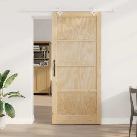 Sliding Door with Hardware Set 93x211 cm Solid Wood Pine