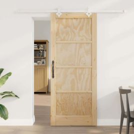 Sliding Door with Hardware Set 83x202 cm Solid Wood Pine