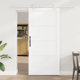Sliding Door with Hardware Set White 93x202 cm Solid Wood Pine