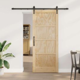 Sliding Door with Hardware Set 83x202 cm Solid Wood Pine