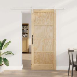 Sliding Door with Hardware Set 83x202 cm Solid Wood Pine