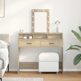 Dressing Table with LED Lights Sonoma Oak 100x41x140 cm