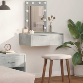 Wall Hanging Dressing Table with LED Lights Concrete Grey