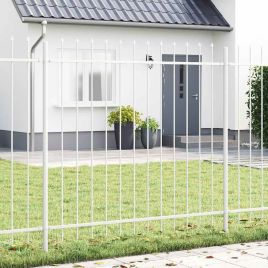 Garden Fence with Spear Top White 5.1x1.5 m Steel