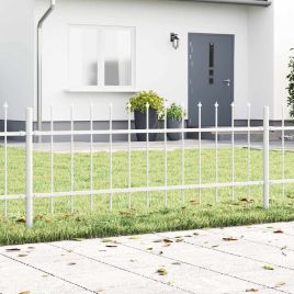 Garden Fence with Spear Top, White, 6.8 x 0.6 m, Steel