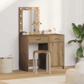 2-Piece Dressing Table Set with LED in Artisan Oak Engineered Wood