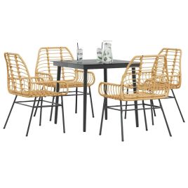 TEUFORD 5 Piece Garden Dining Set Poly Glass Rattan - Brown