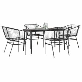 WISLOFT 5 Piece Garden Dining Set Poly Glass Rattan - Black