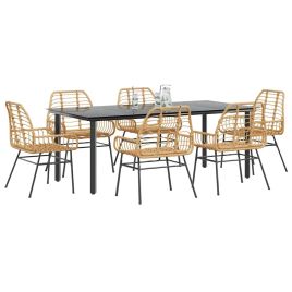 BLMVALE 7 Piece Garden Dining Set Poly Glass Rattan - Brown