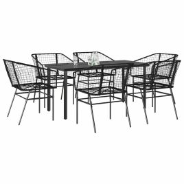 TAELM 7 Piece Garden Dining Set Poly Glass Rattan - Black