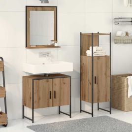 3 Piece Bathroom Cabinet Set Artisan Oak Engineered Wood