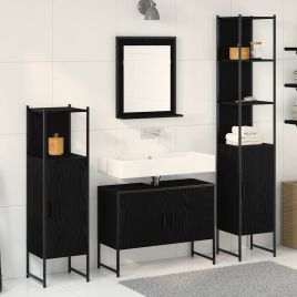 4 Piece Bathroom Furniture Set Black Oak Engineered Wood
