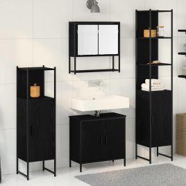 4 Piece Bathroom Furniture Set Black Oak Engineered Wood