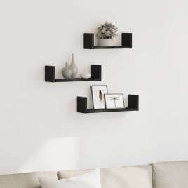Wall Shelves 3 Pieces Black Oak Engineered Wood