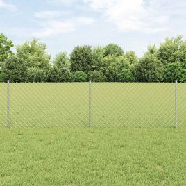 Chain Link Fence with 22 U Posts Silver 0.6x25 m Steel
