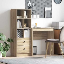 Desk with Storage Sonoma Oak Engineered Wood