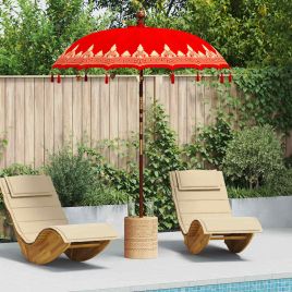 WAHMERE Balinese Parasol (180-190)x260 cm Cotton and Wood - Red
