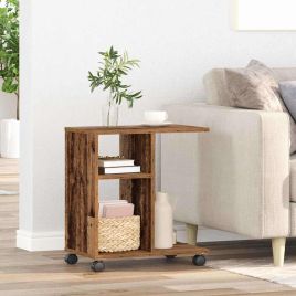 Side Table with Wheels - Old Wood, 50x30x55 cm, Engineered Wood