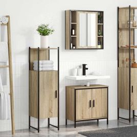 3 Piece Bathroom Furniture Set Sonoma Oak Engineered Wood