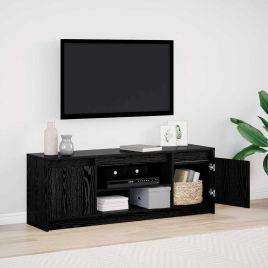 TV Cabinet with LED in Black Oak, 139.5x34x50 cm, Made of Engineered Wood