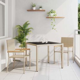 VERCOVE Garden Dining Set 3 pcs Poly Rattan - Beige