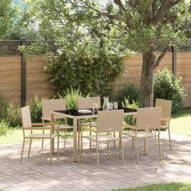 VERCOVE Garden Dining Set 7 pcs Poly Rattan - Beige