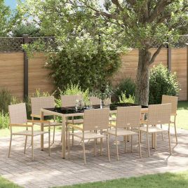 VERCOVE Garden Dining Set 9 pcs Poly Rattan - Beige