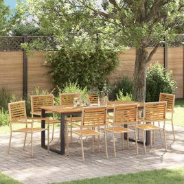 Garden Dining Set 9 pcs Beige 200 x 90 x 75 cm Metal & Wood