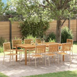 9 Piece Garden Dining Set Beige Poly Rattan Acacia