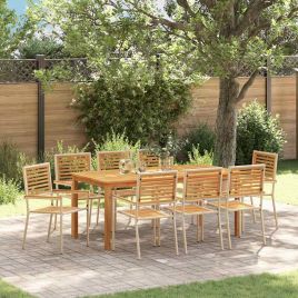 9 Piece Garden Dining Set Beige Poly Rattan Acacia