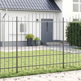 Fence Panel with Spike Arch Set of 4 Black Powder-Coated Steel