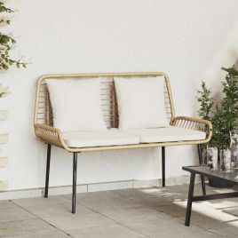 SIMVALE Garden Bench Brown and Poly Rattan - Cream