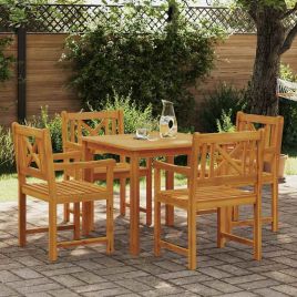 VOBURY Garden Dining Set 5 pcs Solid Acacia Wood - Brown
