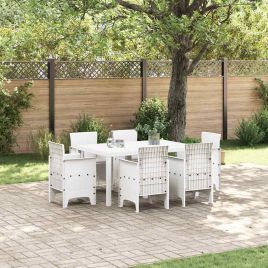 ORHEAT Garden Dining Set 7 pcs Polt Rattan - White