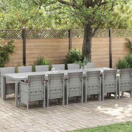 ORHEAT Garden Dining Set 13 pcs Light Polt Rattan - Grey