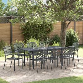 ORHEAT Garden Dining Set 9 pcs Anthracite Powder-coated Steel