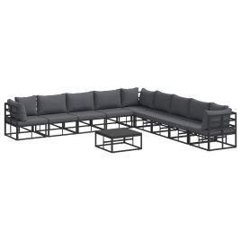 PRCOVE Garden Sofa Set with Cushion 10 pcs Aluminium - Black