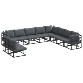 PRCOVE Garden Sofa Set with Cushion 10 pcs Aluminium - Black